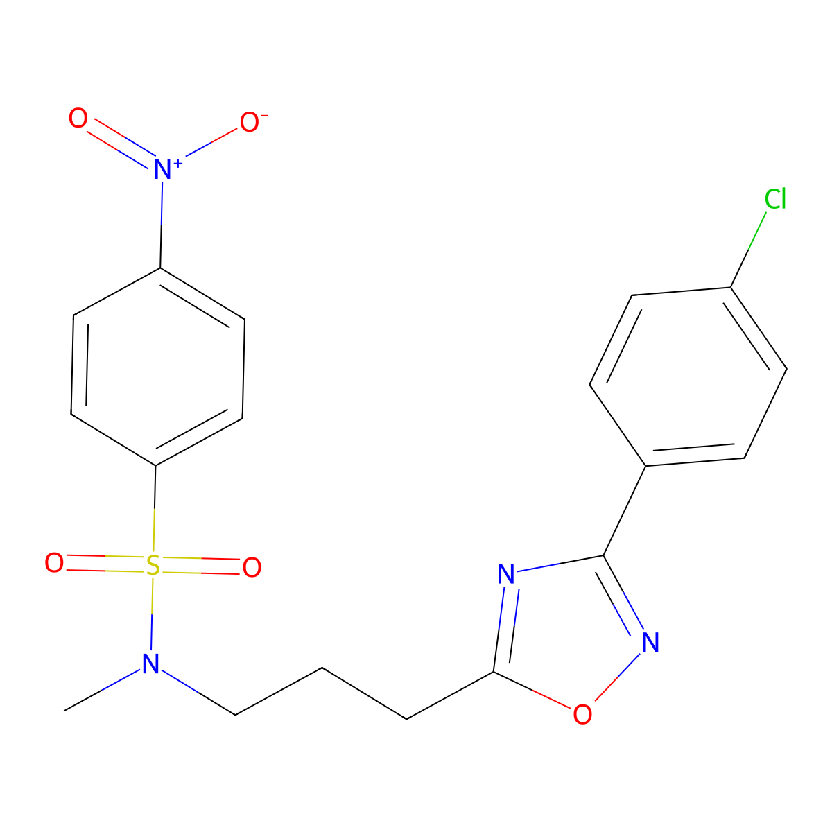 N-[3-[3-(4-chlorophenyl)-1,2,4-oxadiazol-5-yl]propyl]-N-methyl-4-nitrobenzenesulfonamide molecular structure, CAS 709007-06-7