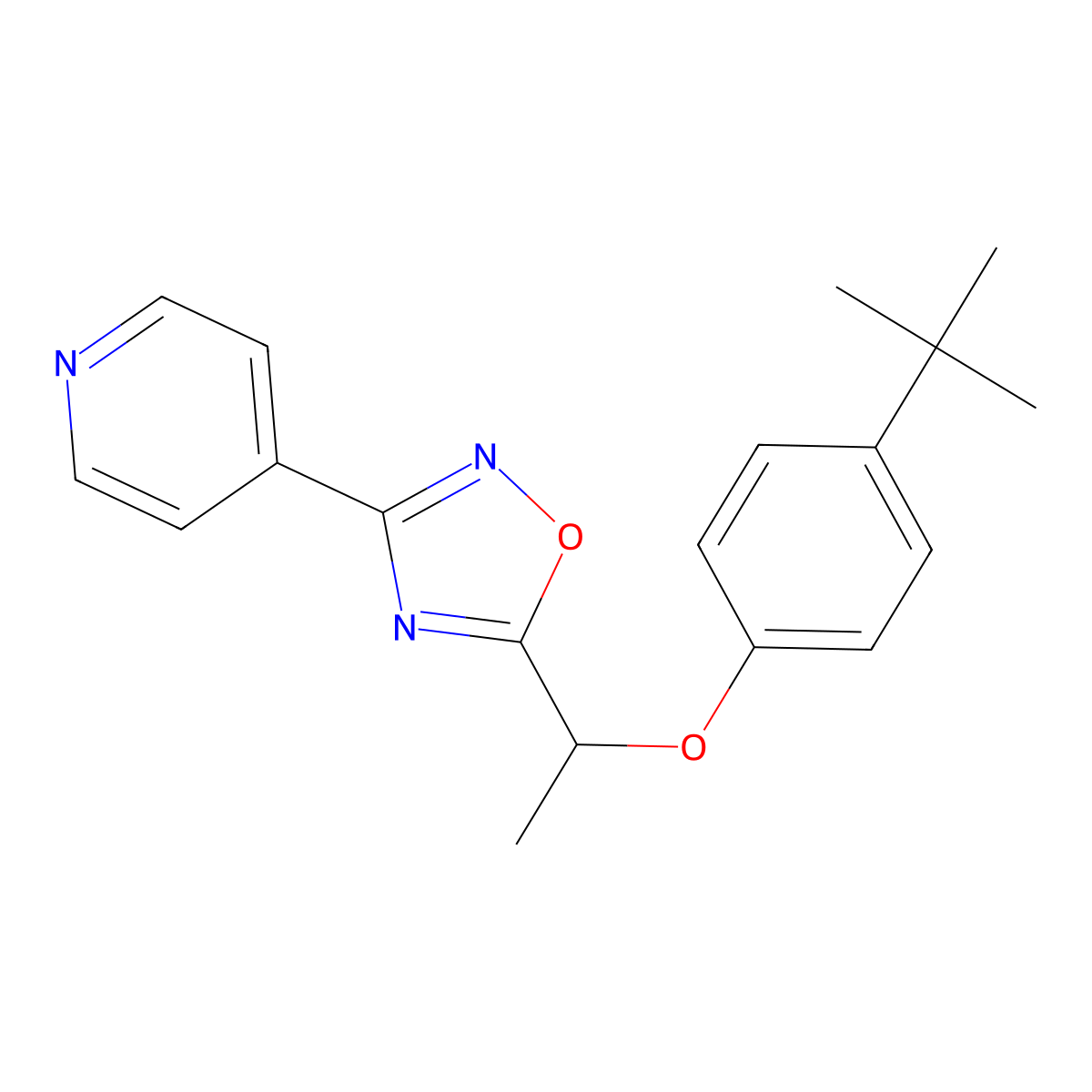 4-{5-[1-(4-Tert-butylphenoxy)ethyl]-1,2,4-oxadiazol-3-yl}pyridine molecular structure, CAS 709007-28-3