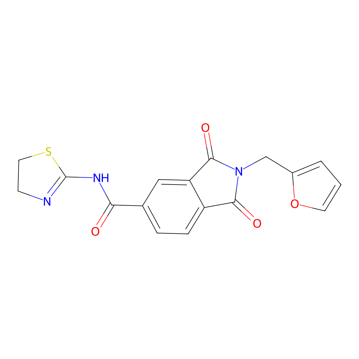 N-(4,5-dihydro-1,3-thiazol-2-yl)-2-(2-furylmethyl)-1,3-dioxo-5-isoindolinecarboxamide molecular structure, CAS 709007-44-3