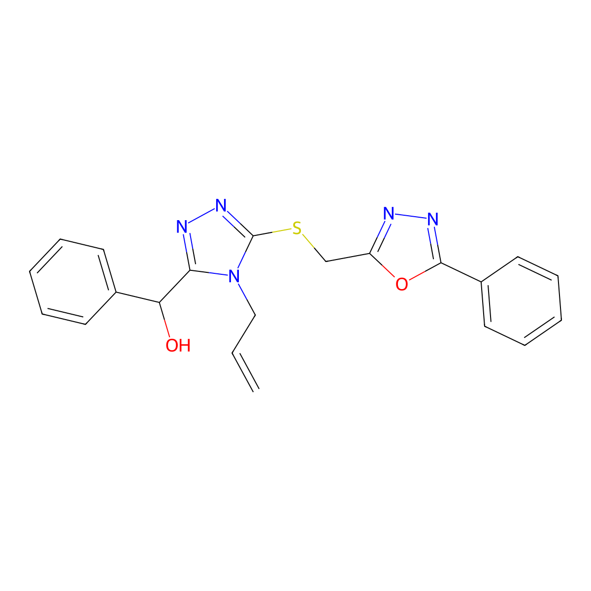 (4-allyl-5-{[(5-phenyl-1,3,4-oxadiazol-2-yl)methyl]thio}-4H-1,2,4-triazol-3-yl)(phenyl)methanol molecular structure, CAS 709008-66-2