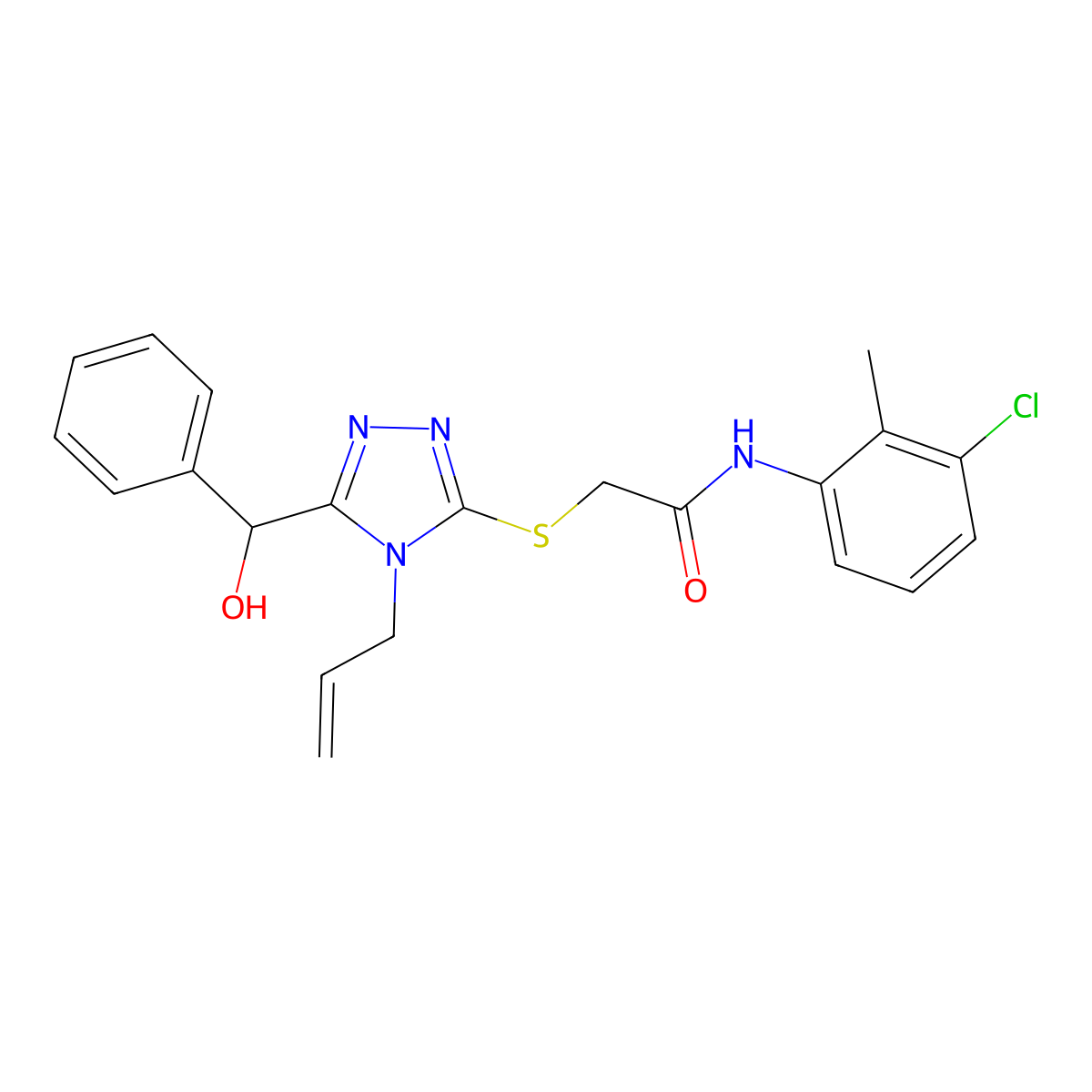 N-(3-chloro-2-methylphenyl)-2-[[5-[hydroxy(phenyl)methyl]-4-prop-2-enyl-1,2,4-triazol-3-yl]sulfanyl]acetamide molecular structure, CAS 709009-84-7