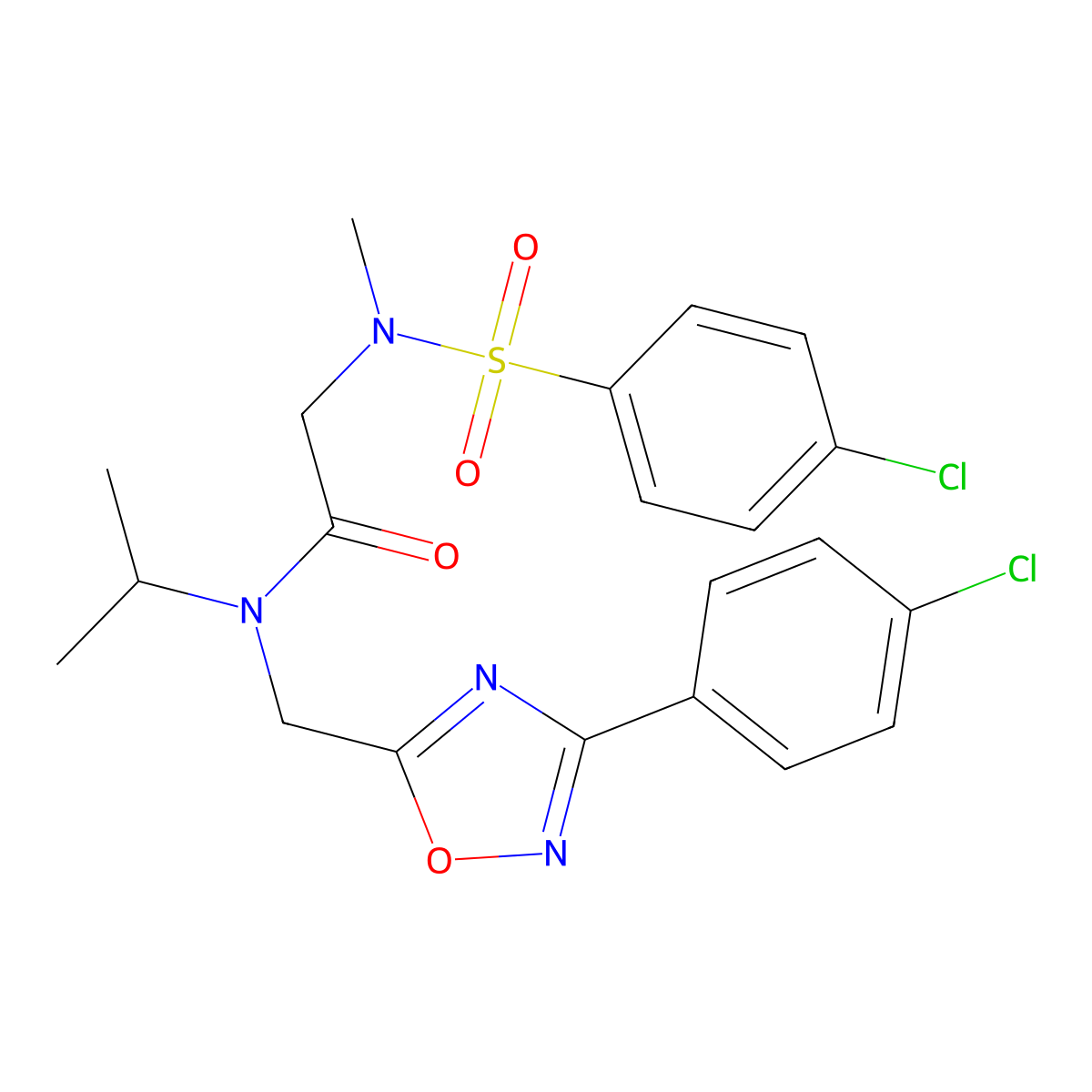 N-[[3-(4-chlorophenyl)-1,2,4-oxadiazol-5-yl]methyl]-2-[(4-chlorophenyl)sulfonyl-methylamino]-N-propan-2-ylacetamide molecular structure, CAS 709010-43-5