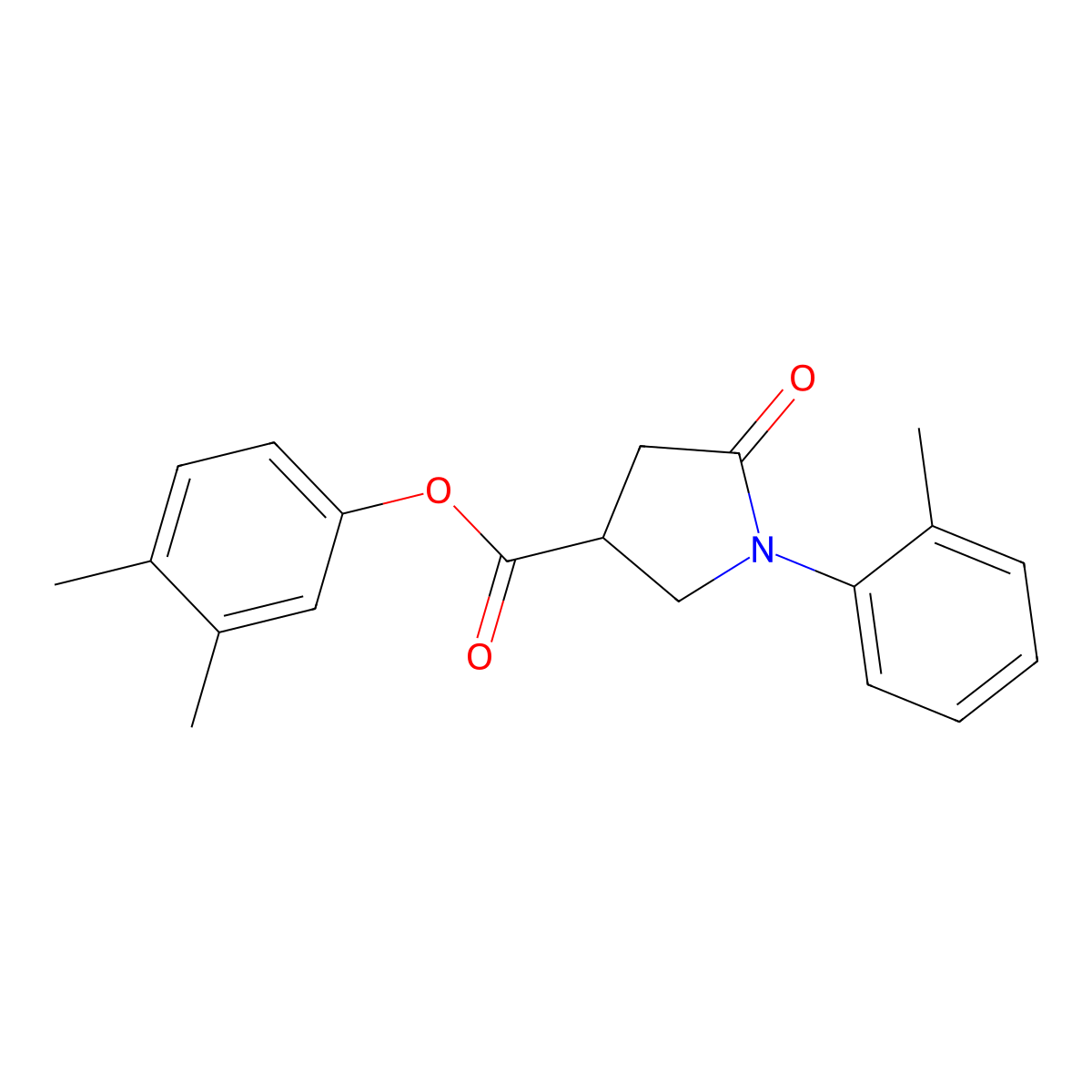 3,4-Dimethylphenyl 1-(2-methylphenyl)-5-oxo-3-pyrrolidinecarboxylate molecular structure, CAS 709010-50-4