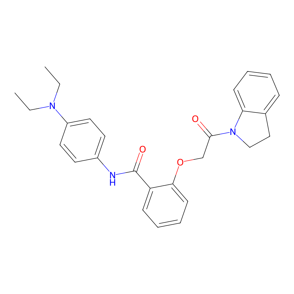 N-[4-(diethylamino)phenyl]-2-[2-(2,3-dihydro-1H-indol-1-yl)-2-oxoethoxy]benzamide molecular structure, CAS 709010-77-5