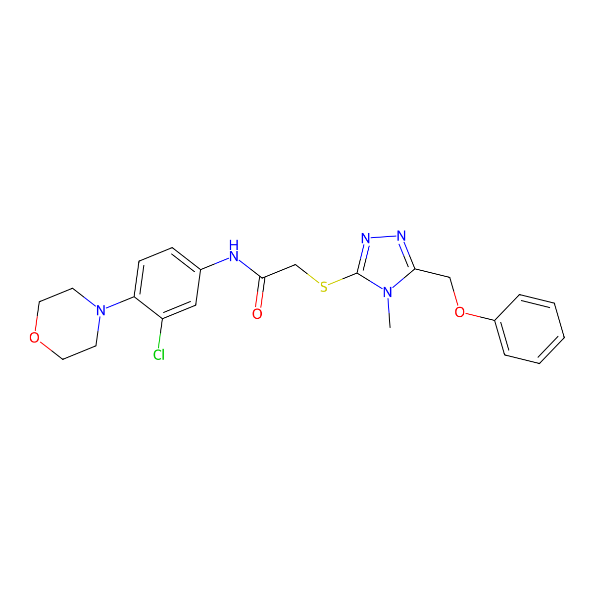 N-(3-chloro-4-morpholin-4-ylphenyl)-2-[[4-methyl-5-(phenoxymethyl)-1,2,4-triazol-3-yl]sulfanyl]acetamide molecular structure, CAS 709011-41-6