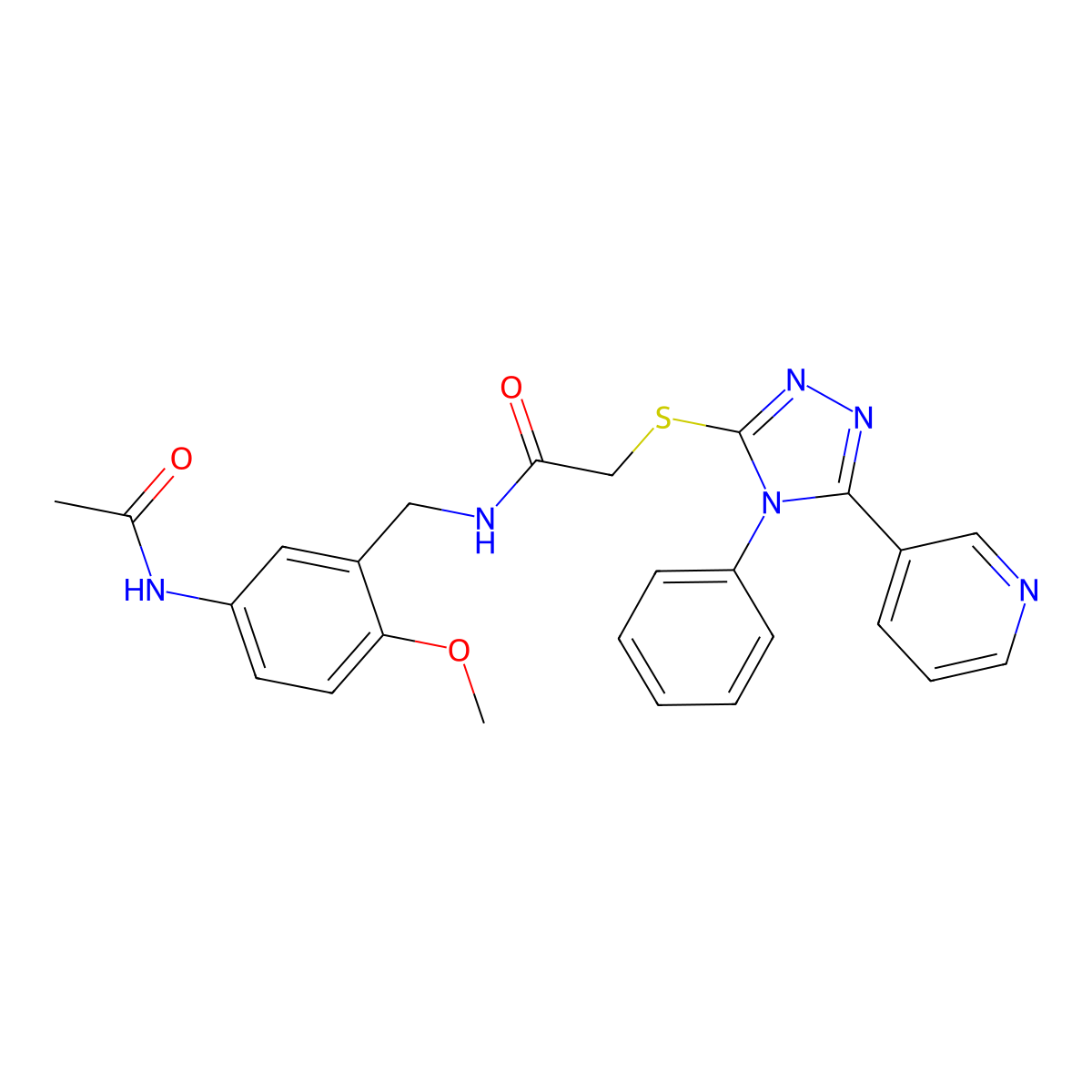 N-[(5-acetamido-2-methoxyphenyl)methyl]-2-[(4-phenyl-5-pyridin-3-yl-1,2,4-triazol-3-yl)sulfanyl]acetamide molecular structure, CAS 709011-47-2