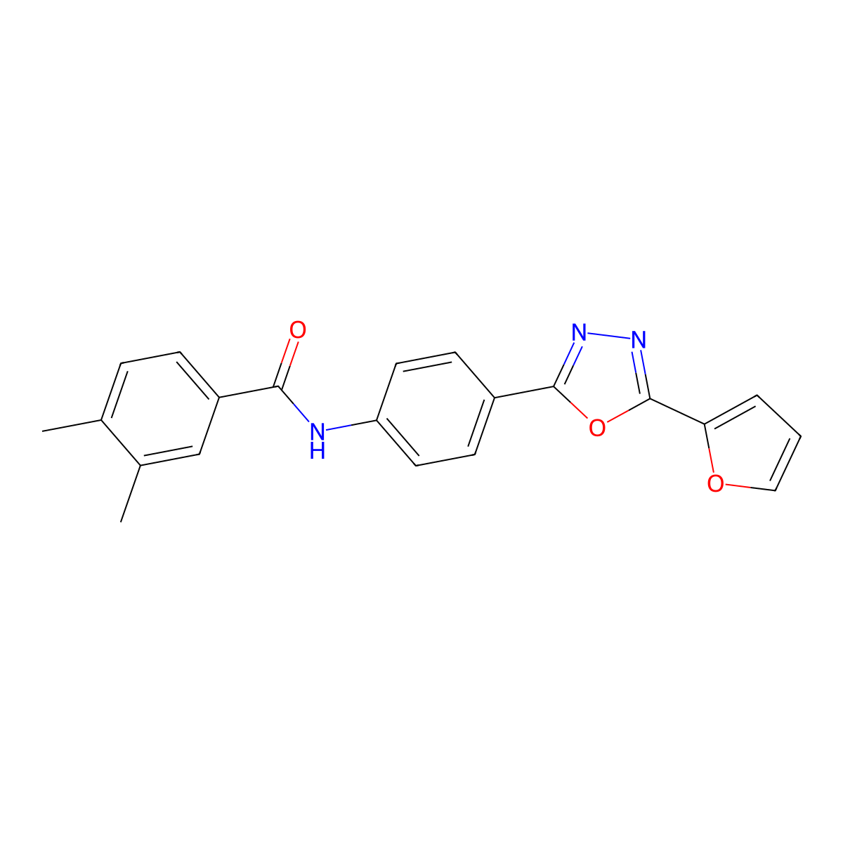 N-[4-[5-(furan-2-yl)-1,3,4-oxadiazol-2-yl]phenyl]-3,4-dimethylbenzamide molecular structure, CAS 709011-64-3