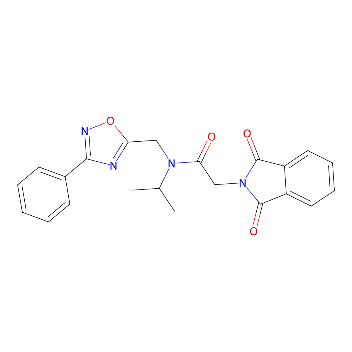2-(1,3-dioxoisoindol-2-yl)-N-[(3-phenyl-1,2,4-oxadiazol-5-yl)methyl]-N-propan-2-ylacetamide molecular structure, CAS 709011-94-9