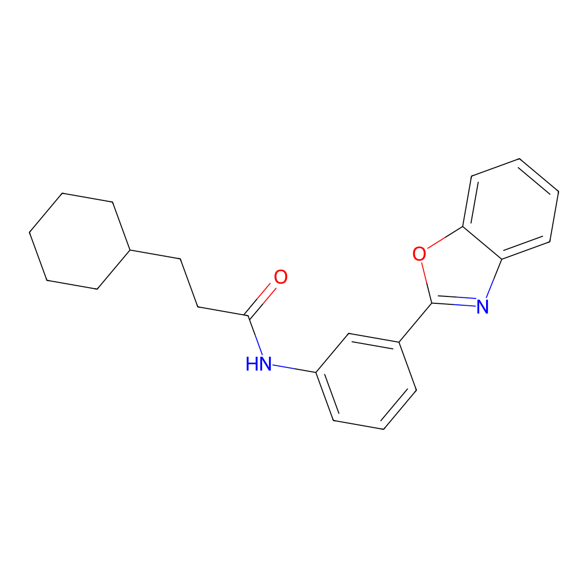 N-[3-(1,3-benzoxazol-2-yl)phenyl]-3-cyclohexylpropanamide molecular structure, CAS 709012-29-3