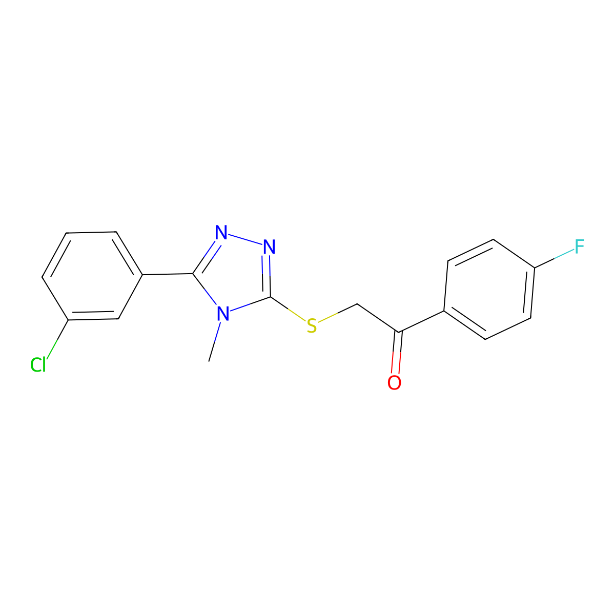 2-[[5-(3-Chlorophenyl)-4-methyl-1,2,4-triazol-3-yl]sulfanyl]-1-(4-fluorophenyl)ethanone molecular structure, CAS 709013-15-0