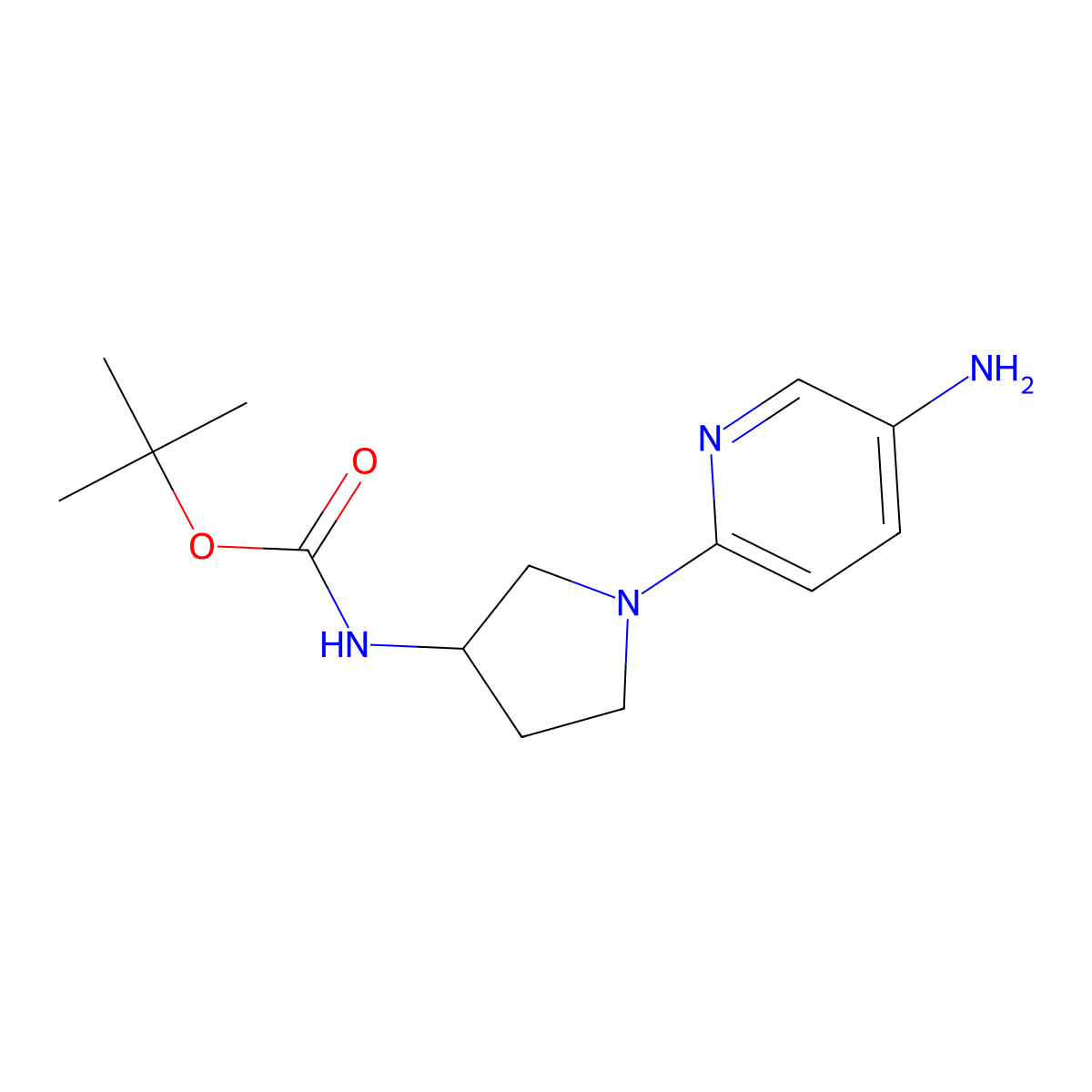 Tert-butyl 1-(5-aminopyridin-2-yl)pyrrolidin-3-ylcarbamate molecular structure, CAS 709029-89-0