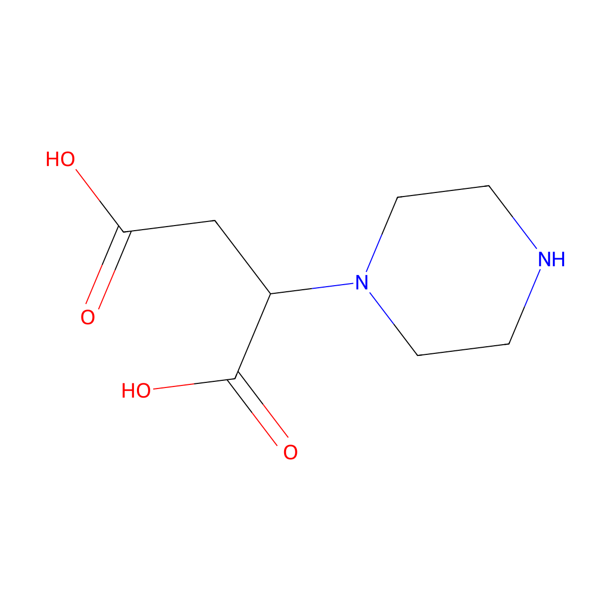 2-Piperazin-1-ylsuccinic acid molecular structure, CAS 70920-57-9