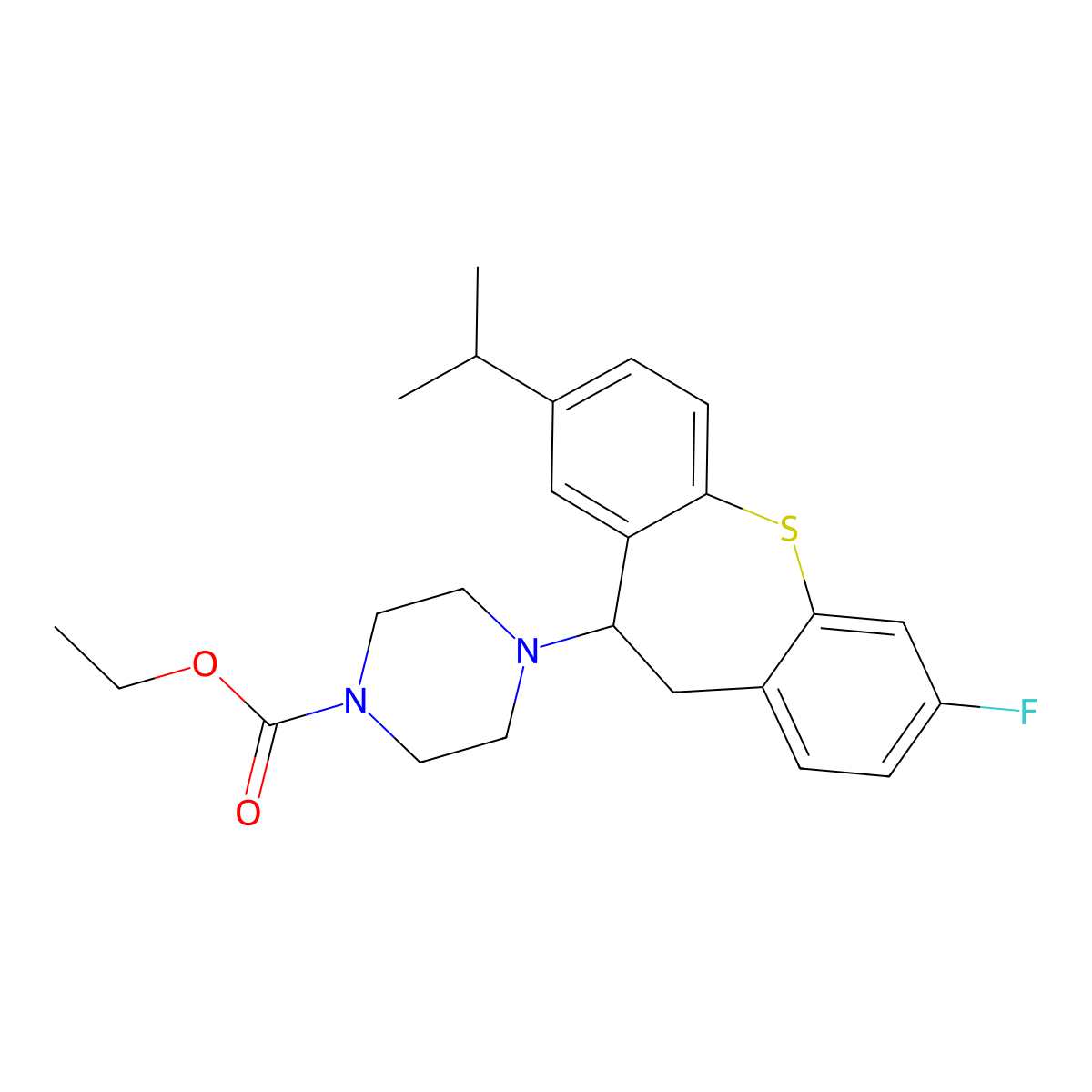 1-Piperazinecarboxylic acid, 4-[3-fluoro-10,11-dihydro-8-(1-methylethyl)dibenzo[b,f]thiepin-10-yl]-, ethyl ester molecular structure, CAS 70932-10-4