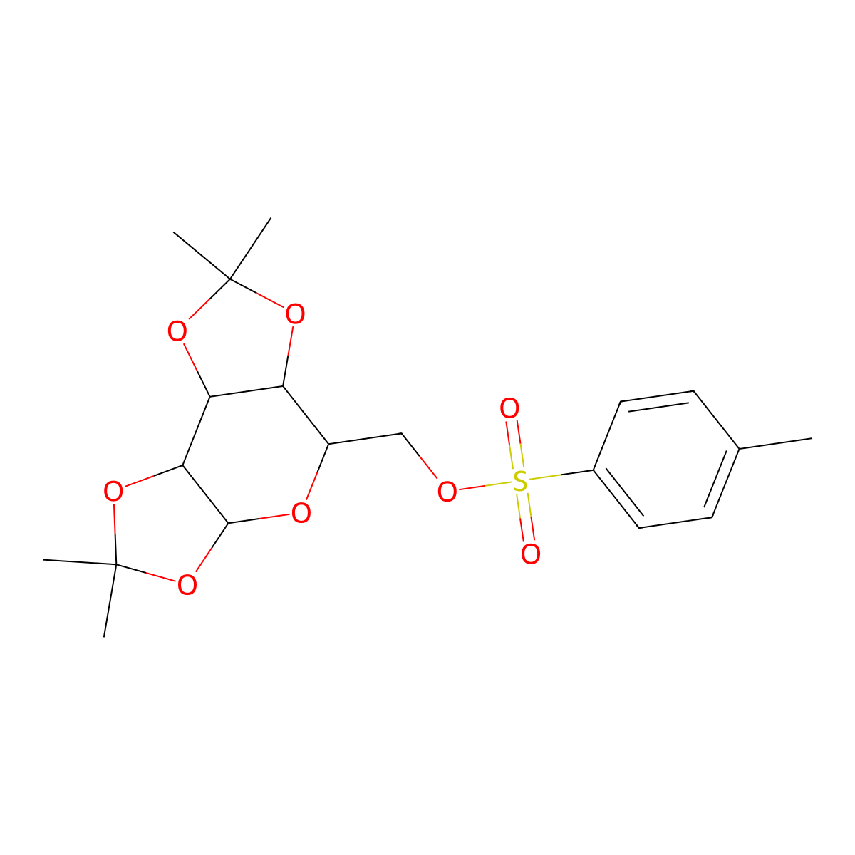 (4,4,11,11-Tetramethyl-3,5,7,10,12-pentaoxatricyclo[7.3.0.02,6]dodecan-8-yl)methyl 4-methylbenzenesulfonate molecular structure, CAS 70932-39-7