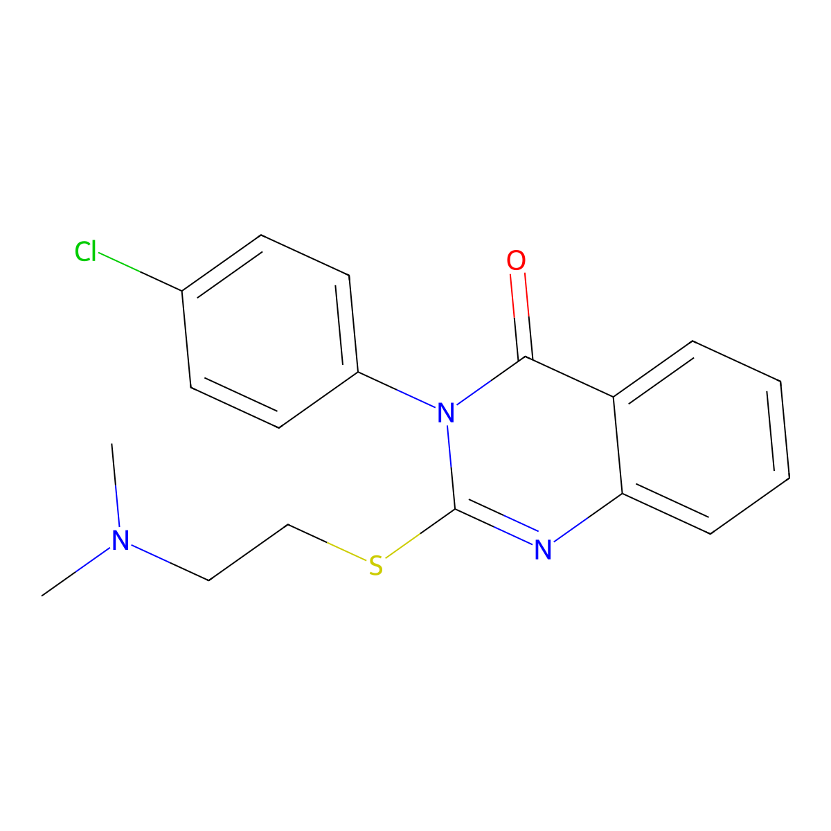 4(3H)-Quinazolinone, 3-(4-chlorophenyl)-2-((2-(dimethylamino)ethyl)thio)- molecular structure, CAS 70933-85-6