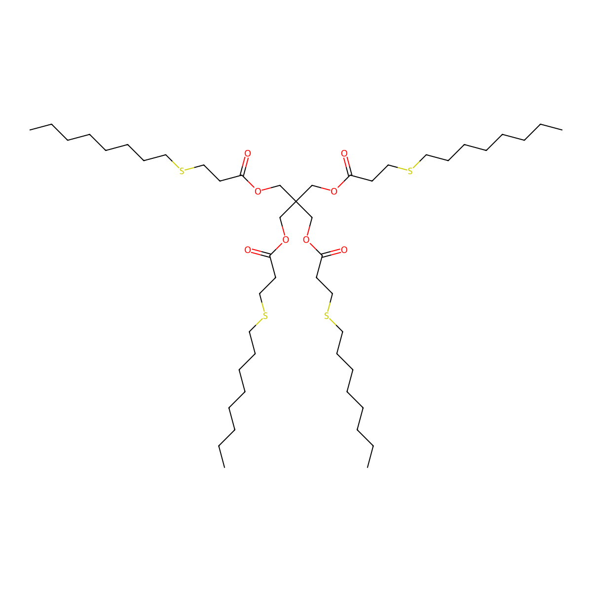 Propanoic acid, 3-(octylthio)-, 1,1'-[2,2-bis[[3-(octylthio)-1-oxopropoxy]methyl]-1,3-propanediyl] ester molecular structure, CAS 70942-42-6