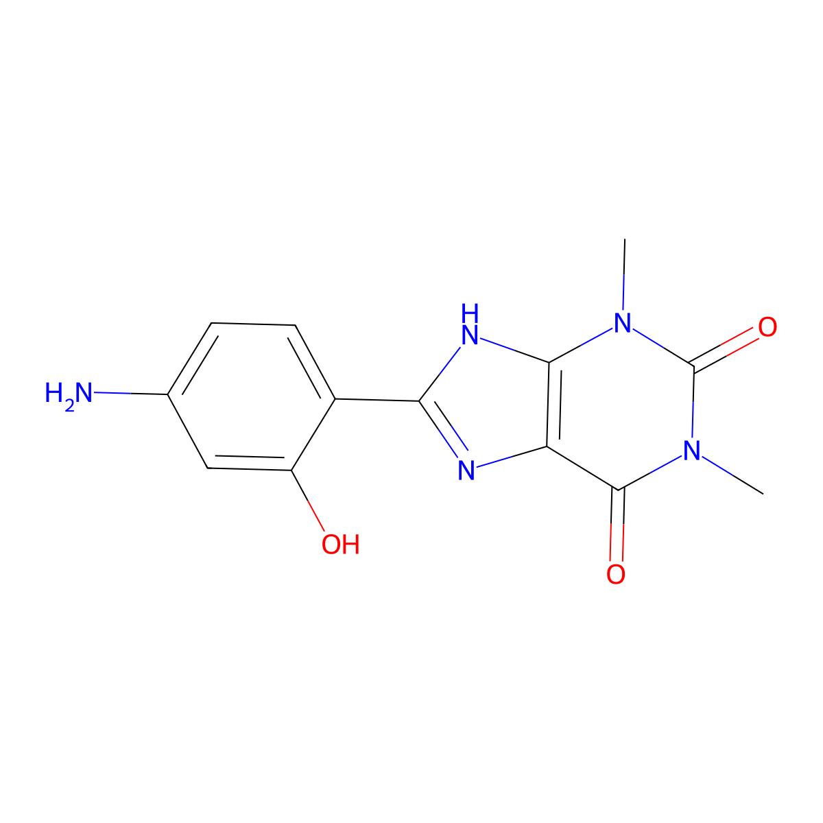 8-(4-Amino-2-hydroxyphenyl)-1,3-dimethyl-1,3-dihydropurine-2,6-dione molecular structure, CAS 709621-20-5