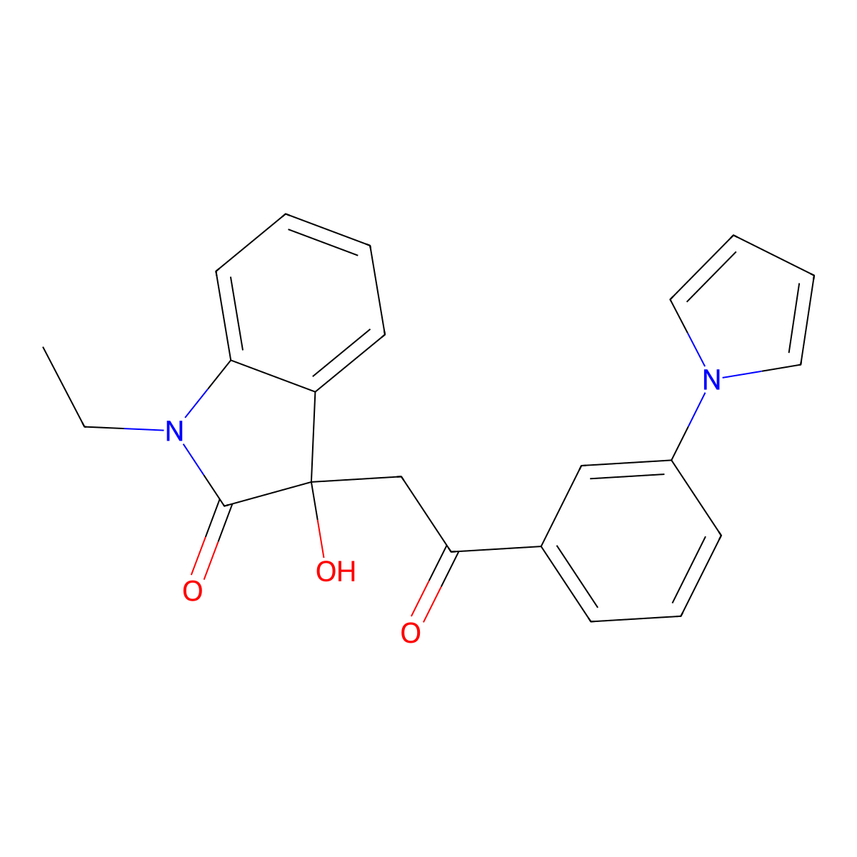 1-ethyl-3-hydroxy-3-{2-oxo-2-[3-(1H-pyrrol-1-yl)phenyl]ethyl}-1,3-dihydro-2H-indol-2-one molecular structure, CAS 709622-99-1