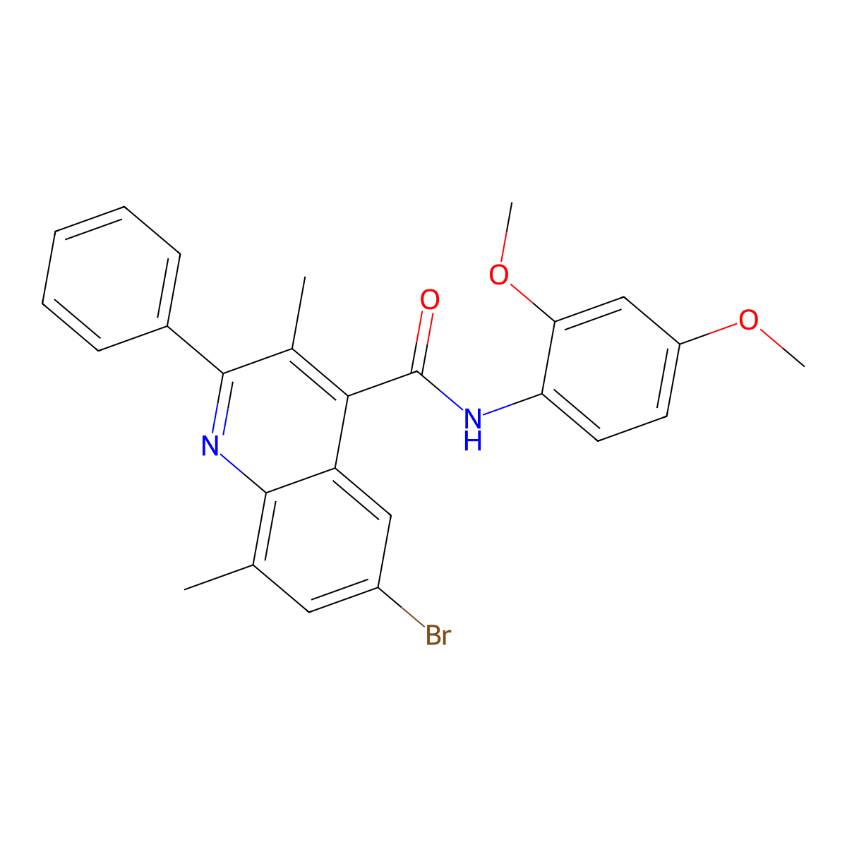 6-bromo-N-(2,4-dimethoxyphenyl)-3,8-dimethyl-2-phenylquinoline-4-carboxamide molecular structure, CAS 709624-70-4