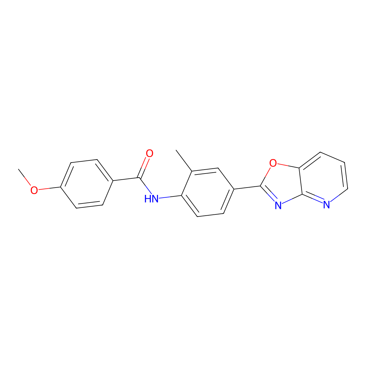 4-methoxy-N-[2-methyl-4-([1,3]oxazolo[4,5-b]pyridin-2-yl)phenyl]benzamide molecular structure, CAS 709626-93-7
