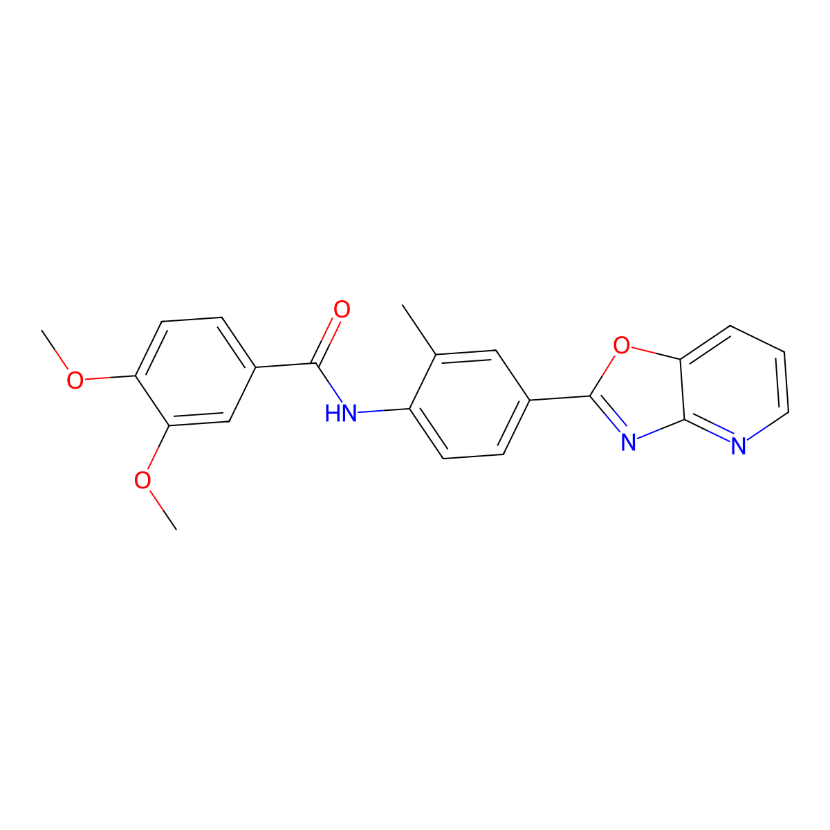 3,4-dimethoxy-N-[2-methyl-4-([1,3]oxazolo[4,5-b]pyridin-2-yl)phenyl]benzamide molecular structure, CAS 709626-95-9