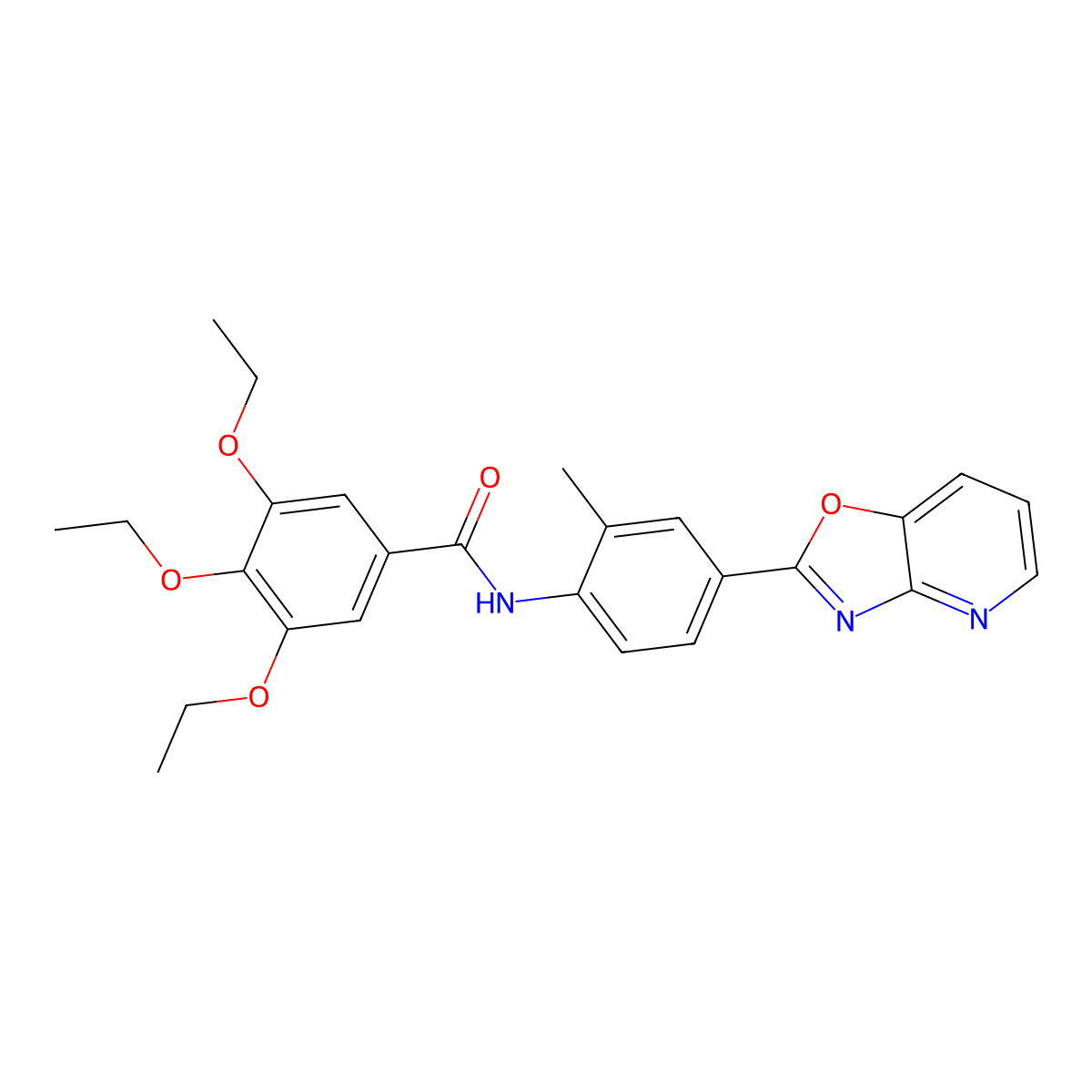 3,4,5-triethoxy-N-[2-methyl-4-([1,3]oxazolo[4,5-b]pyridin-2-yl)phenyl]benzamide molecular structure, CAS 709626-97-1