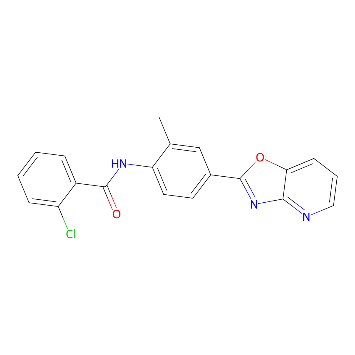 2-chloro-N-[2-methyl-4-([1,3]oxazolo[4,5-b]pyridin-2-yl)phenyl]benzamide molecular structure, CAS 709627-12-3