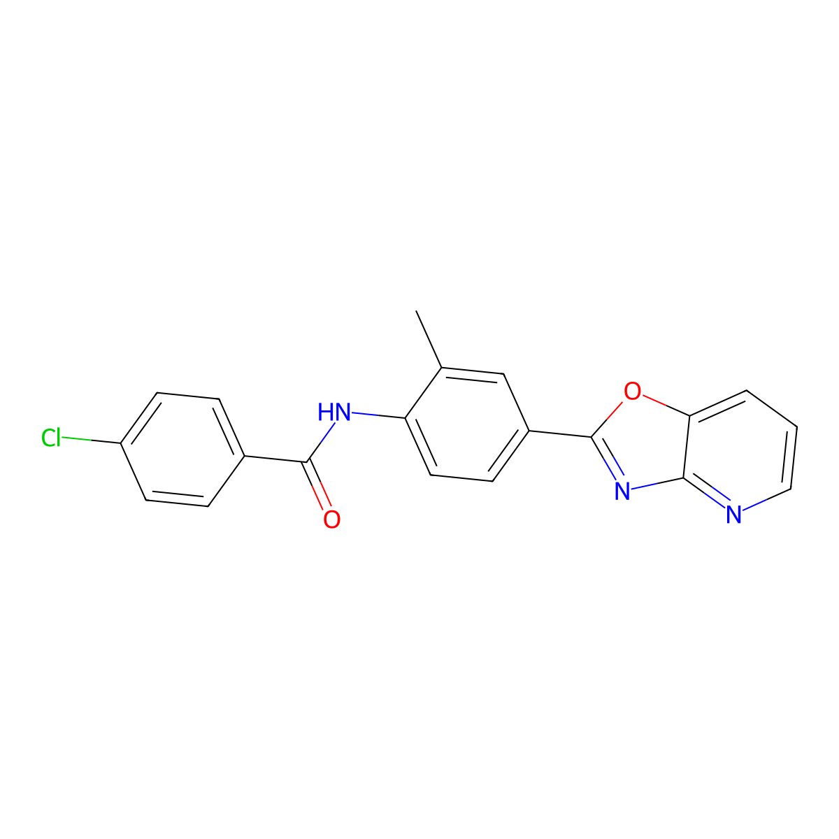 4-chloro-N-[2-methyl-4-([1,3]oxazolo[4,5-b]pyridin-2-yl)phenyl]benzamide molecular structure, CAS 709627-16-7