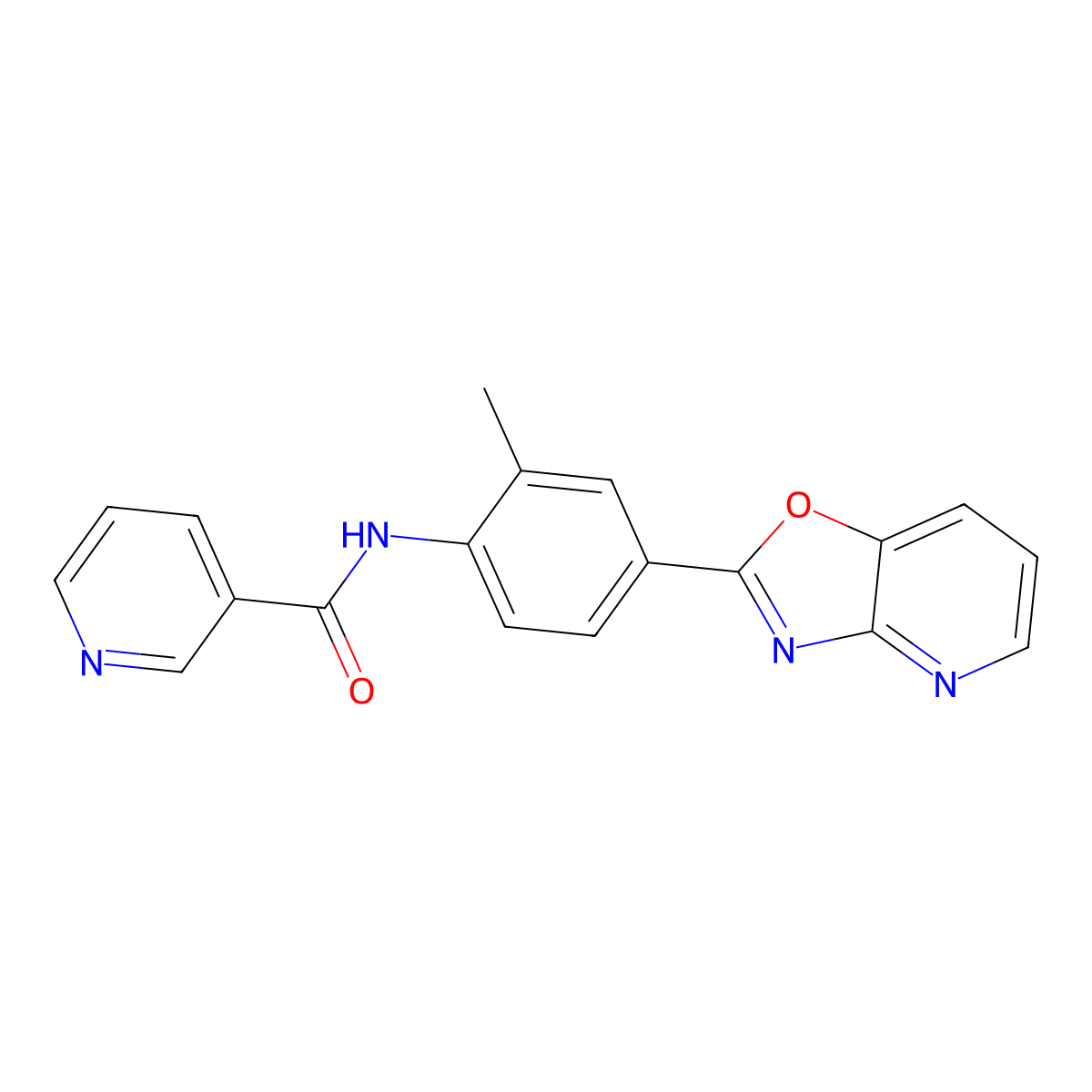 N-[2-methyl-4-([1,3]oxazolo[4,5-b]pyridin-2-yl)phenyl]pyridine-3-carboxamide molecular structure, CAS 709627-20-3