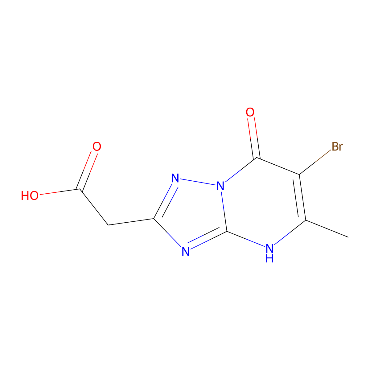 (6-Bromo-7-hydroxy-5-methyl[1,2,4]triazolo[1,5-a]pyrimidin-2-yl)acetic acid molecular structure, CAS 709635-25-6