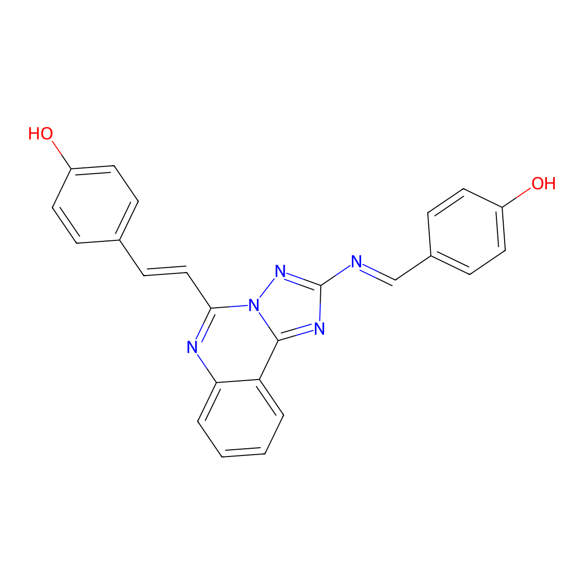 4-[[[5-[2-(4-Hydroxyphenyl)ethenyl][1,2,4]triazolo[1,5-c]quinazolin-2-yl]imino]methyl]phenol molecular structure, CAS 709635-26-7