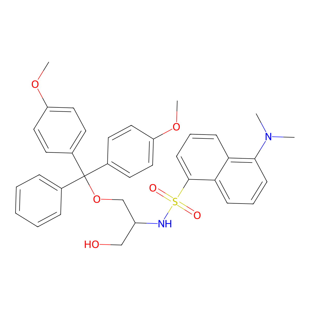 N-[2-[Bis(4-methoxyphenyl)phenylmethoxy]-1-(hydroxymethyl)ethyl]-5-(dimethylamino)-1-naphthalenesulfonamide molecular structure, CAS 709637-14-9