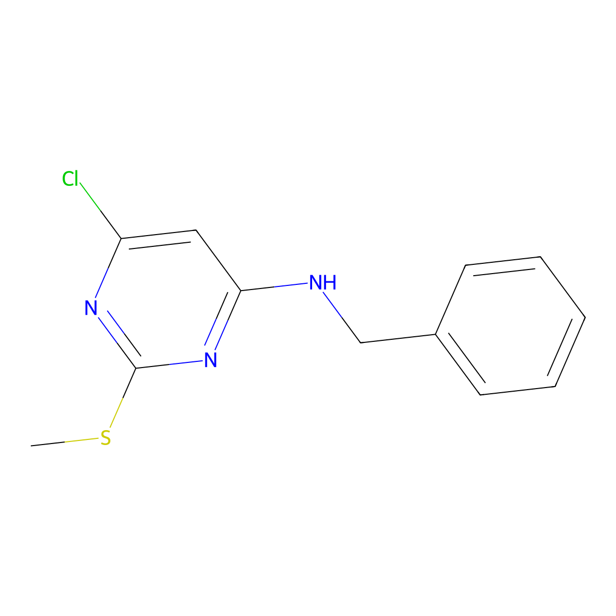 N-benzyl-6-chloro-2-(methylthio)pyrimidin-4-amine molecular structure, CAS 709639-84-9