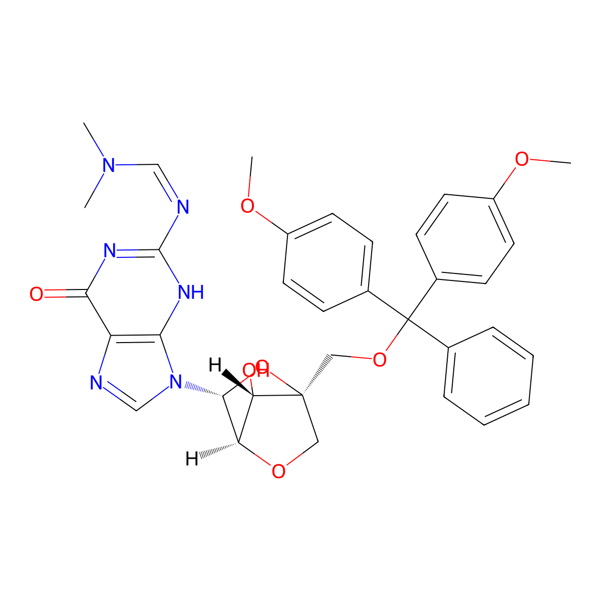 5'-O-DMT-LNA N-dmf guanosine molecular structure, CAS 709641-78-1