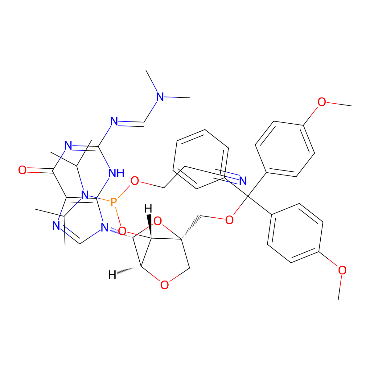 (1S,3R,4S,7R)-7-(2-Cyanoethoxy(diisopropylamino)phosphinoxy)-1-(4,4'-dimethoxytrityloxymethyl)-3-(thymin-1-yl)-2,5-dioxabicyclo[2:2:1]heptane molecular structure, CAS 709641-79-2