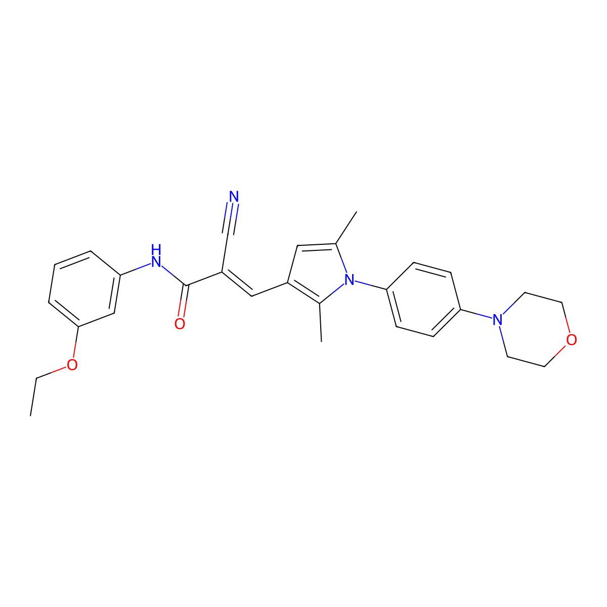 2-Cyano-3-[2,5-dimethyl-1-[4-(4-morpholinyl)phenyl]-1H-pyrrol-3-yl]-N-(3-ethoxyphenyl)-2-propenamide molecular structure, CAS 709662-43-1