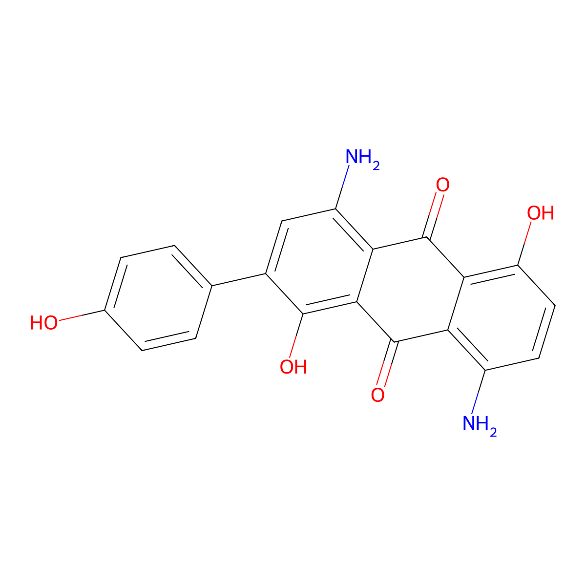 9,10-Anthracenedione, 4,8-diamino-1,5-dihydroxy-2-(4-hydroxyphenyl)- molecular structure, CAS 7098-08-0