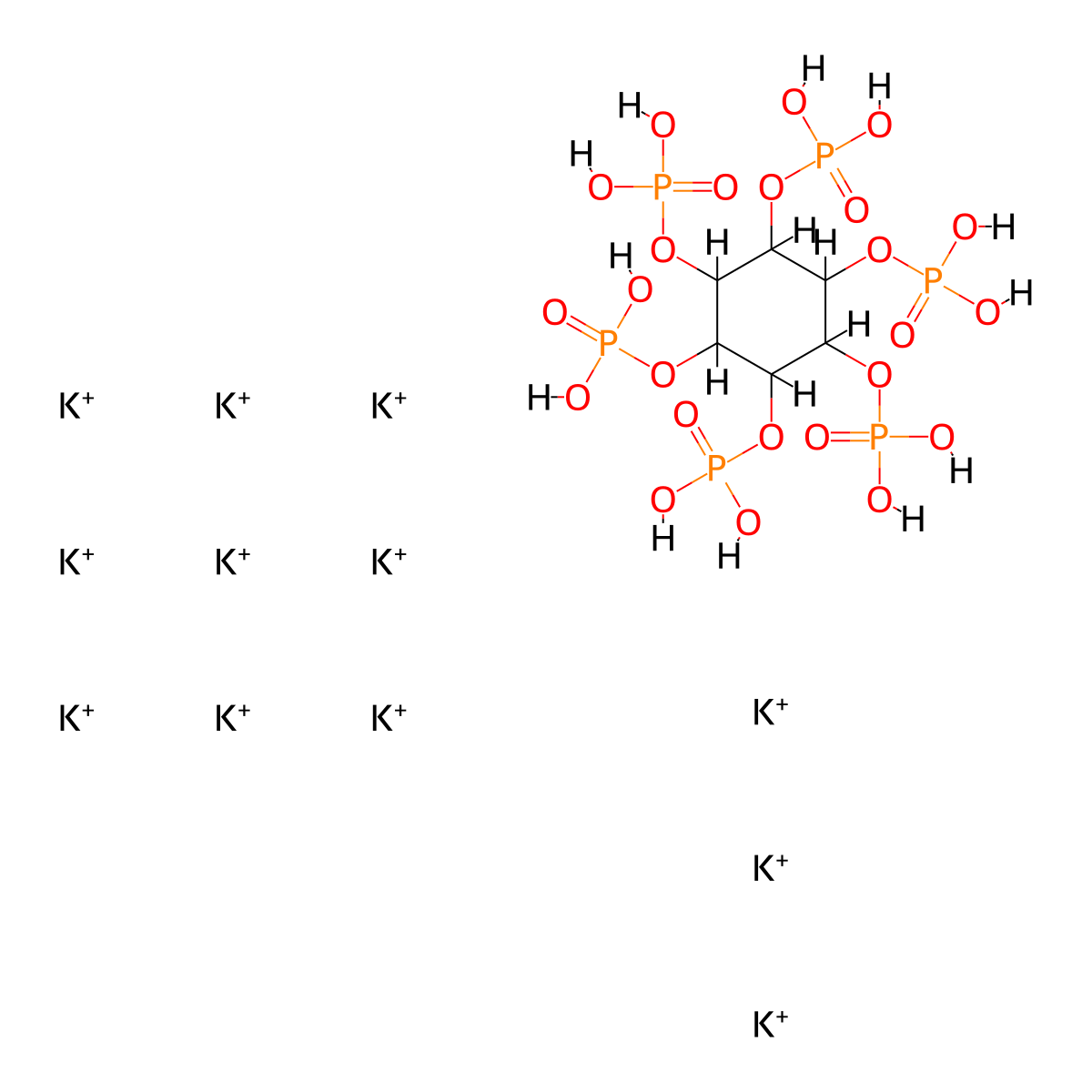 Phytic acid dodecapotassium salt molecular structure, CAS 70981-46-3