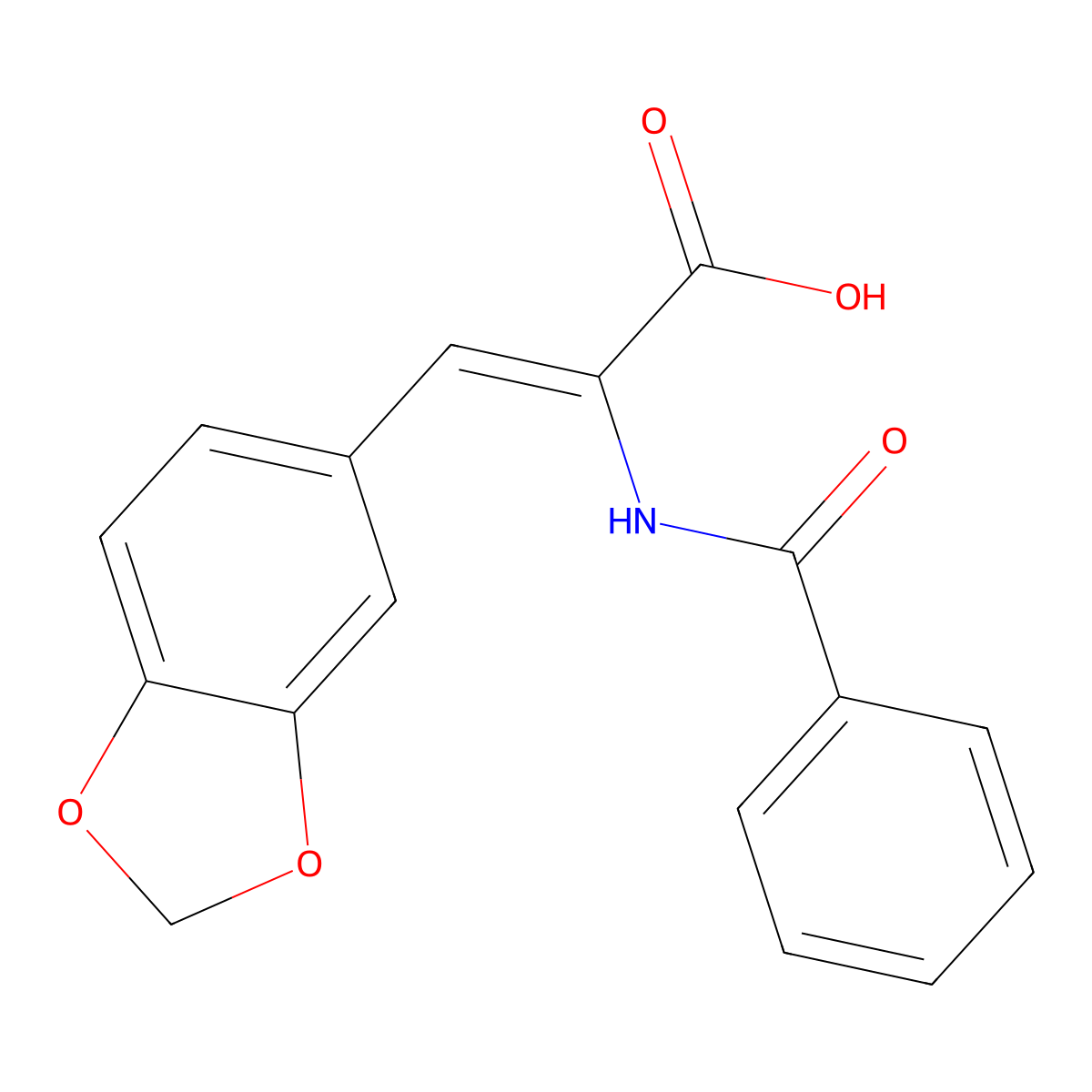 3-(1,3-Benzodioxol-5-yl)-2-(benzoylamino)-2-propenoic acid molecular structure, CAS 70984-52-0