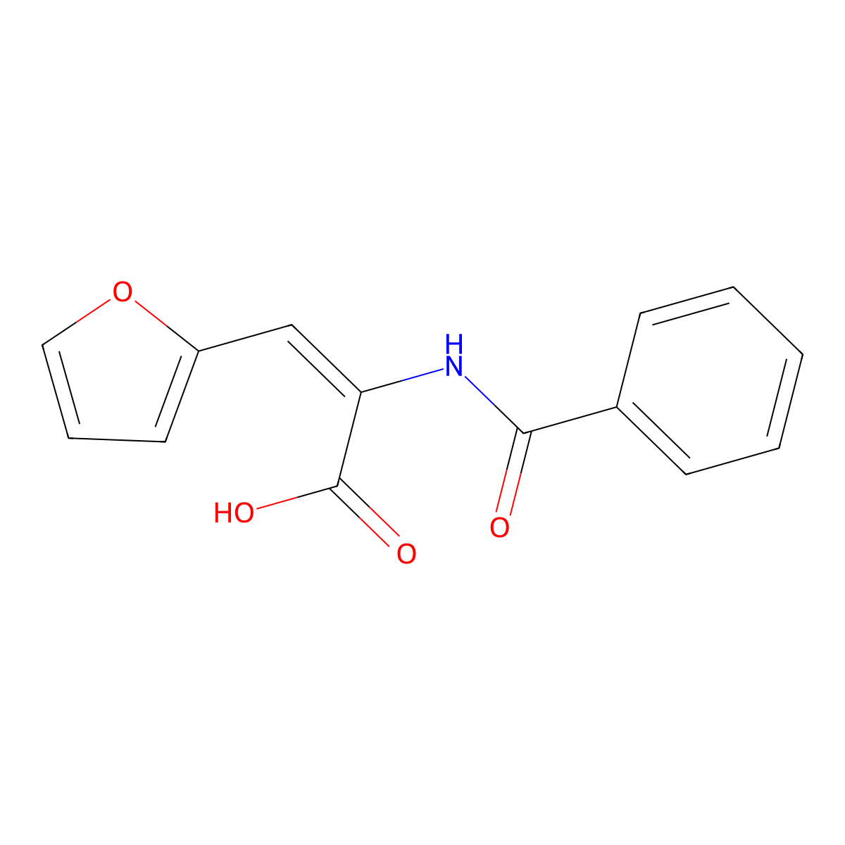 2-Propenoic acid, 2-(benzoylamino)-3-(2-furanyl)- molecular structure, CAS 70984-54-2