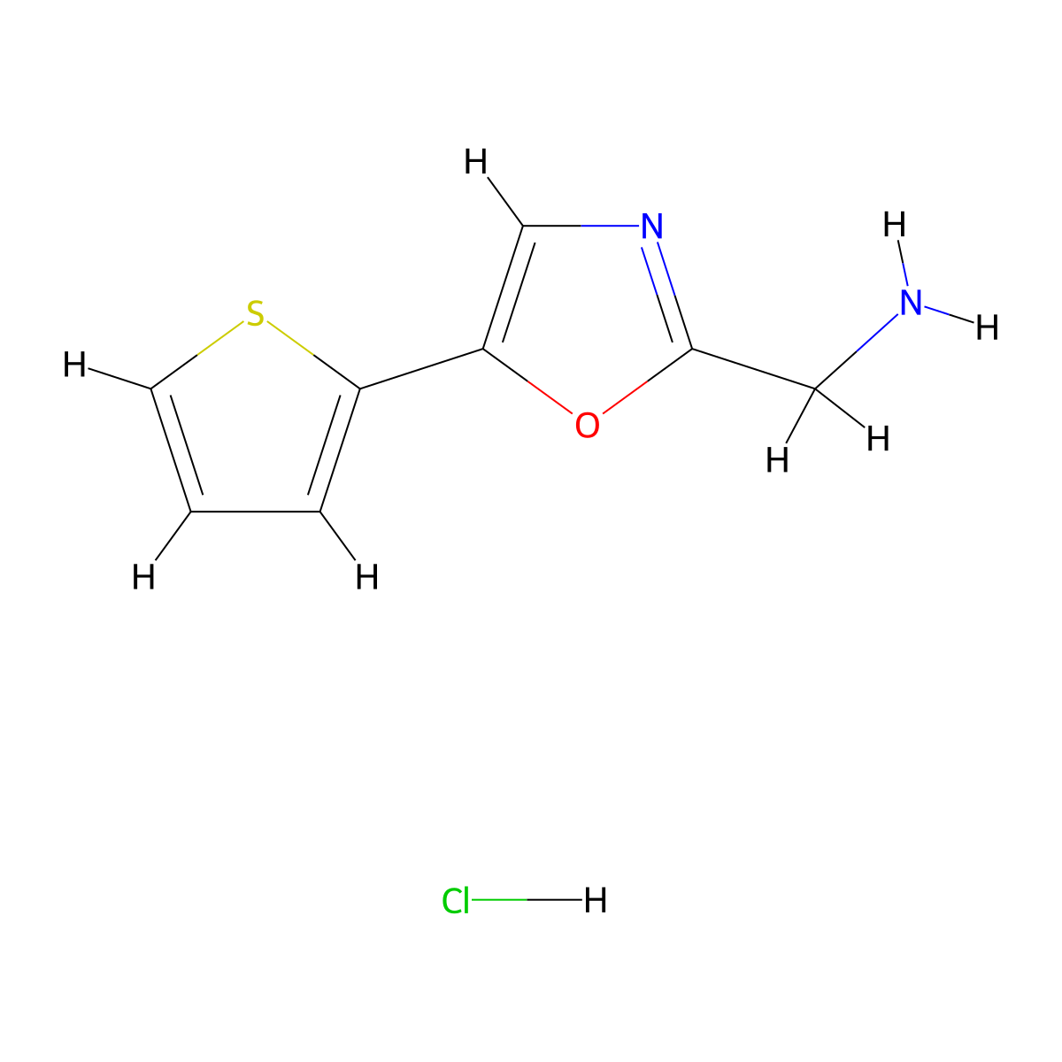1-(5-(Thiophen-2-yl)-1,3-oxazol-2-yl)methanamine hydrochloride molecular structure, CAS 70996-62-2