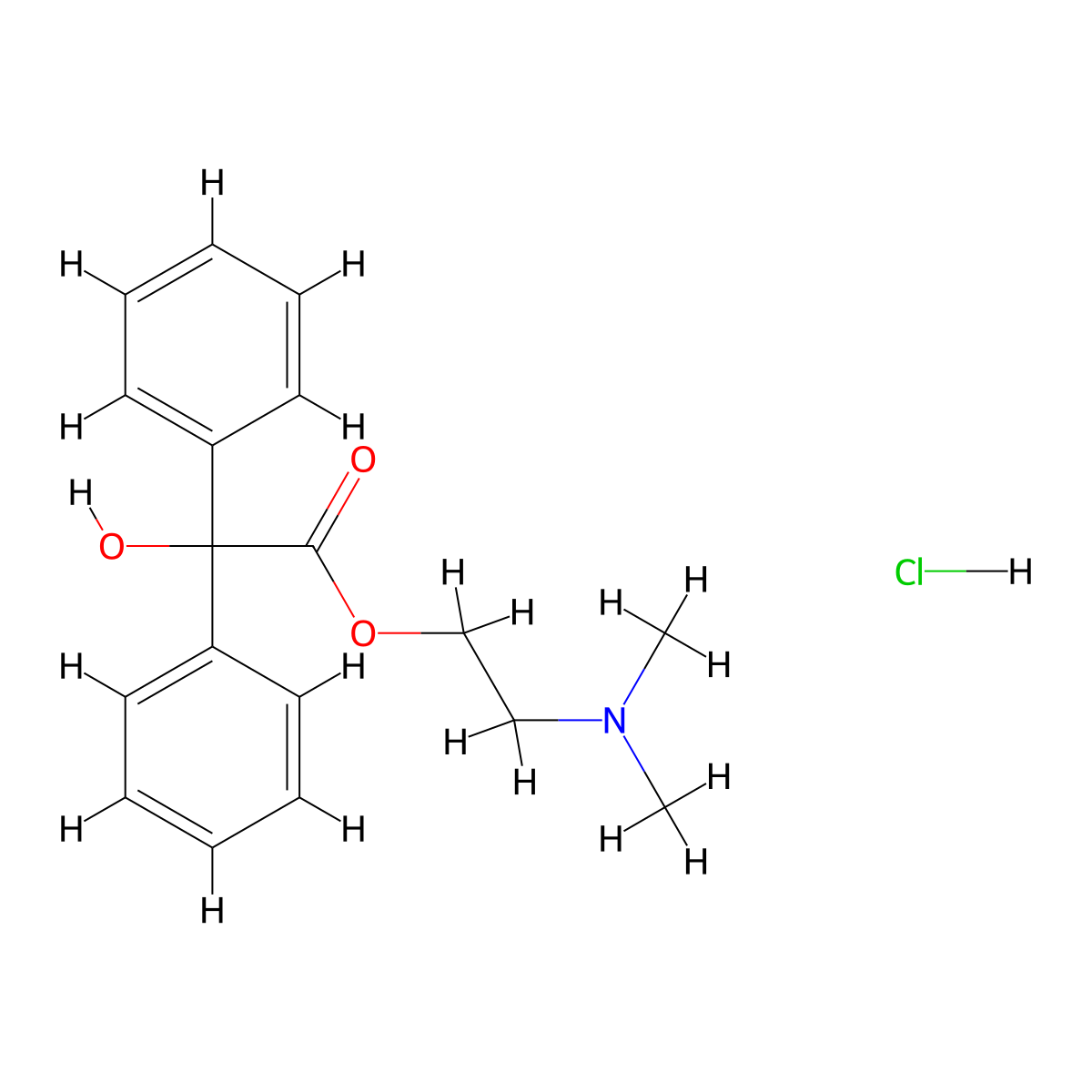 Benzeneacetic acid, alpha-hydroxy-alpha-phenyl-, 2-(dimethylamino)ethyl ester, hydrochloride molecular structure, CAS 71-79-4