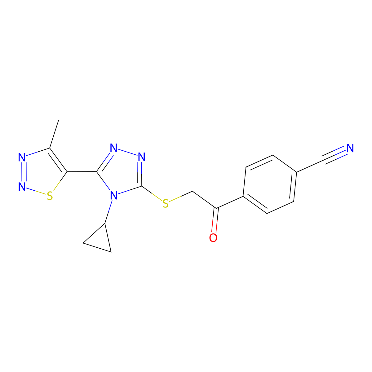 4-[2-[[4-Cyclopropyl-5-(4-methylthiadiazol-5-yl)-1,2,4-triazol-3-yl]sulfanyl]acetyl]benzonitrile molecular structure, CAS 710279-69-9