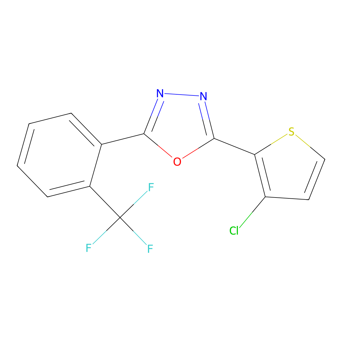 2-(3-Chlorothiophen-2-yl)-5-(2-(trifluoromethyl)phenyl)-1,3,4-oxadiazole molecular structure, CAS 710280-14-1