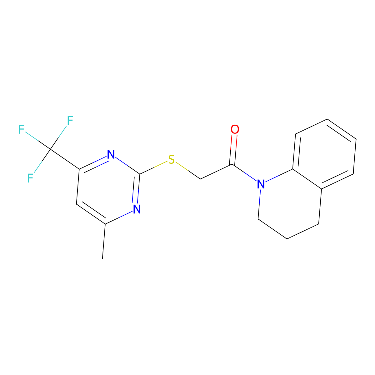 2-{[4-Methyl-6-(trifluoromethyl)pyrimidin-2-yl]sulfanyl}-1-(1,2,3,4-tetrahydroquinolin-1-yl)ethan-1-one molecular structure, CAS 710283-88-8