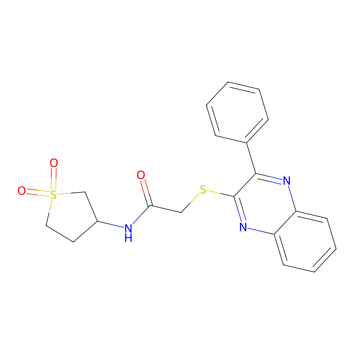 N-(1,1-dioxothiolan-3-yl)-2-(3-phenylquinoxalin-2-yl)sulfanylacetamide molecular structure, CAS 710283-92-4