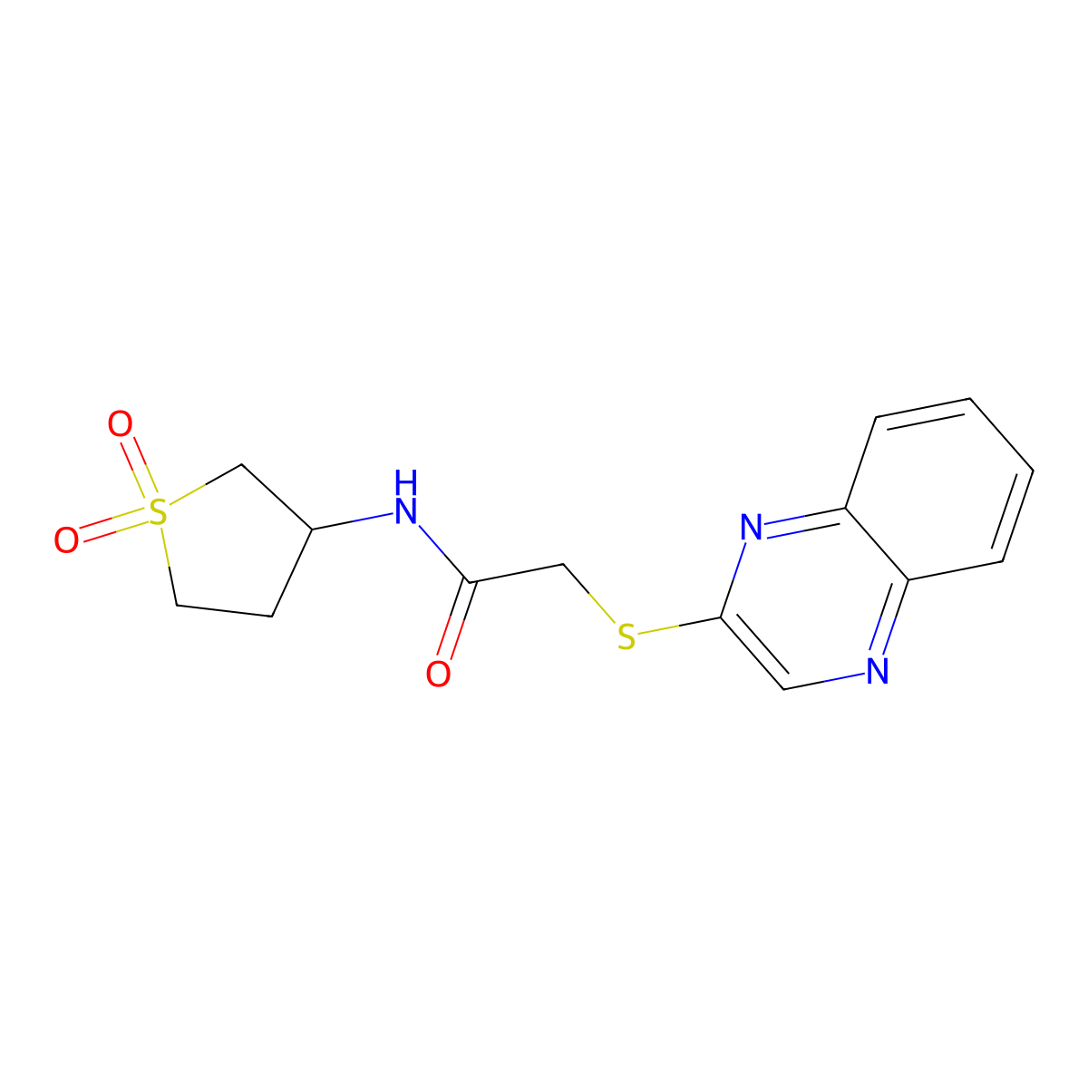 N-(1,1-dioxothiolan-3-yl)-2-quinoxalin-2-ylthioacetamide molecular structure, CAS 710283-93-5