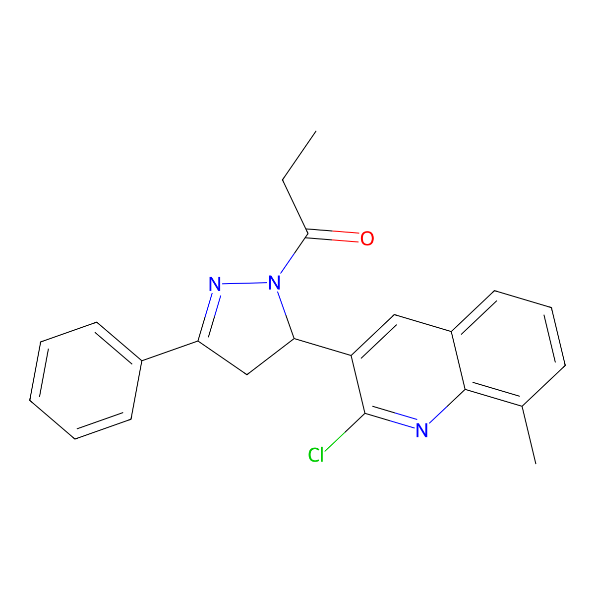 1-[5-(2-chloro-8-methylquinolin-3-yl)-3-phenyl-4,5-dihydro-1H-pyrazol-1-yl]propan-1-one molecular structure, CAS 710284-70-1