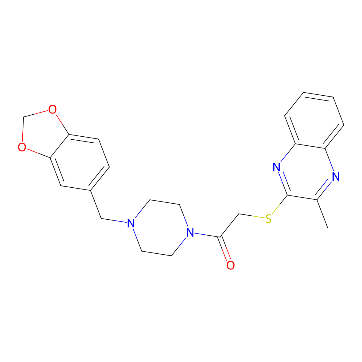 1-(4-(Benzo[d][1,3]dioxol-5-ylmethyl)piperazin-1-yl)-2-((3-methylquinoxalin-2-yl)thio)ethanone molecular structure, CAS 710286-86-5