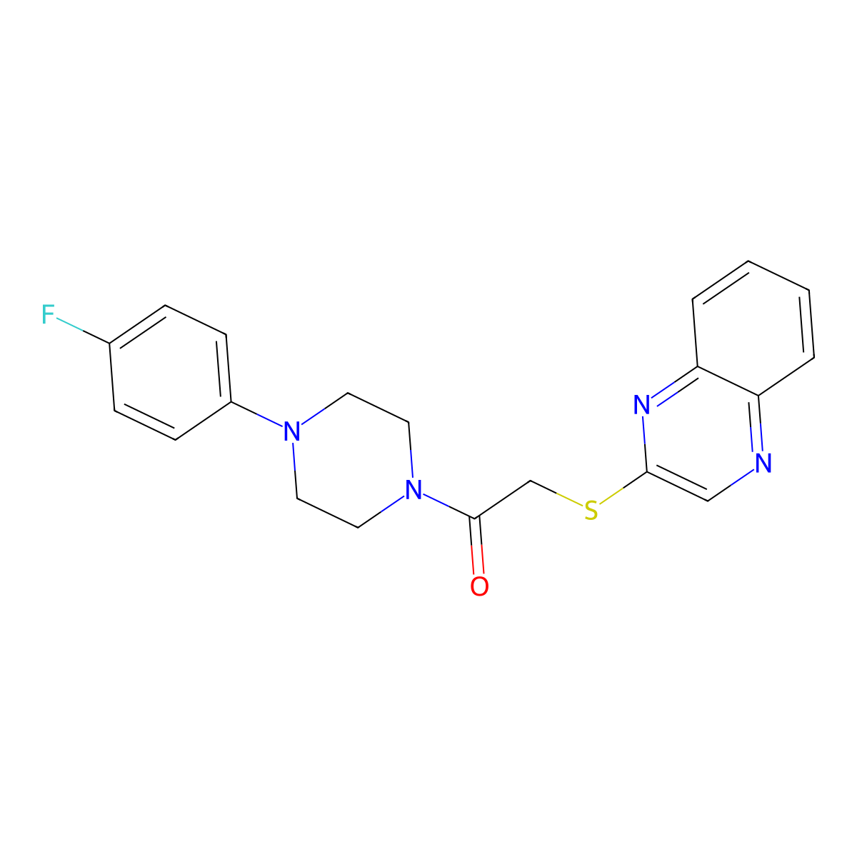 1-(4-(4-Fluorophenyl)piperazin-1-yl)-2-(quinoxalin-2-ylthio)ethanone molecular structure, CAS 710286-92-3